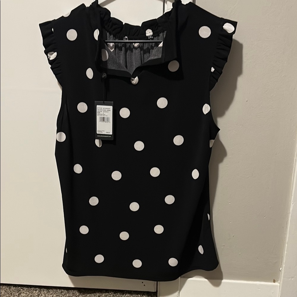 Adrianna Papell Black Top with White Polka Dots